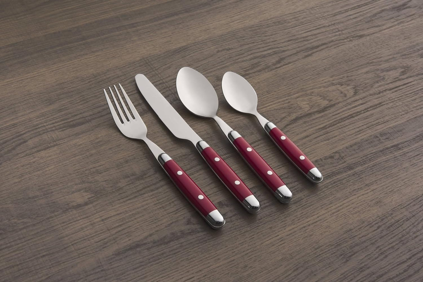Cambridge 07216CBWD32R Jubilee Red 16-Piece Flatware Set, Thick Handles