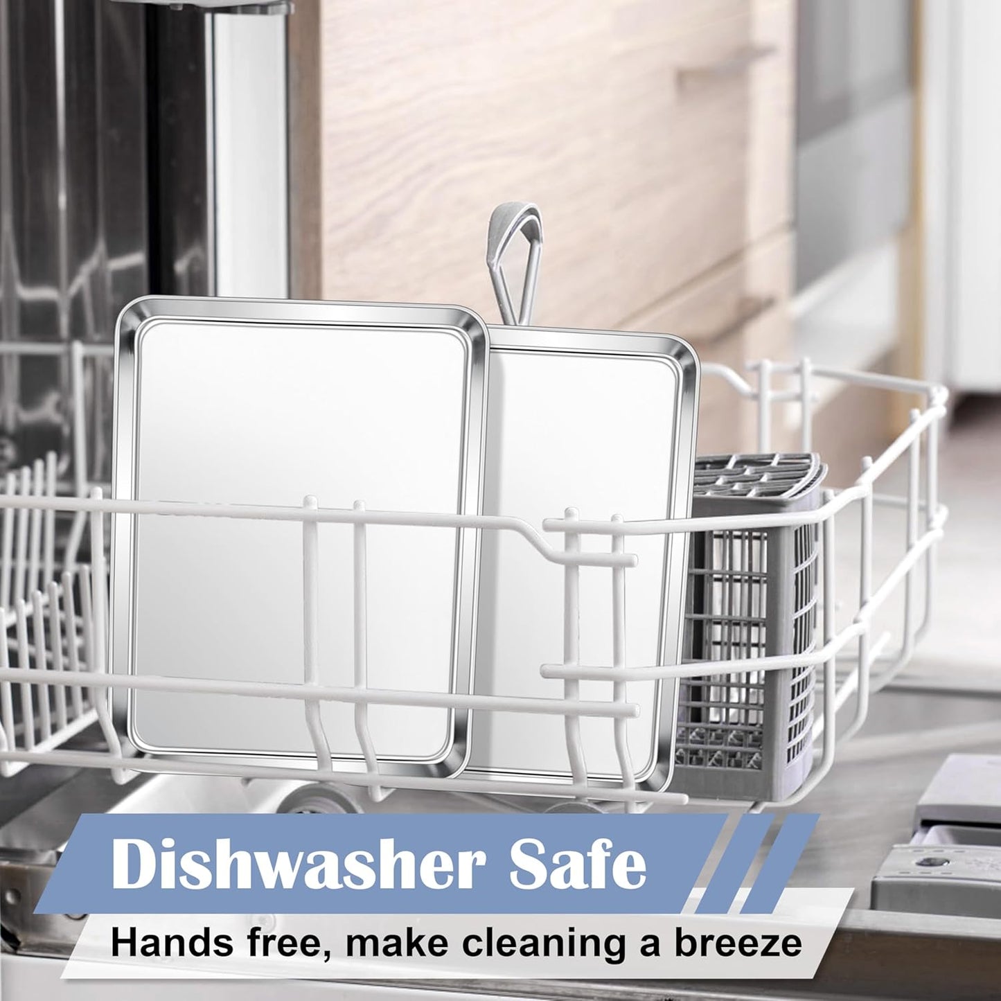 E-far Stainless Steel Baking Sheets, 12.4” x9.7” x 1” Baking Cookie Sheets Pans for Oven, Non-toxic Metal Trays for Cake Cookies, Healthy & Rust Free, Mirror Finish & Dishwasher Safe, 2 Pack