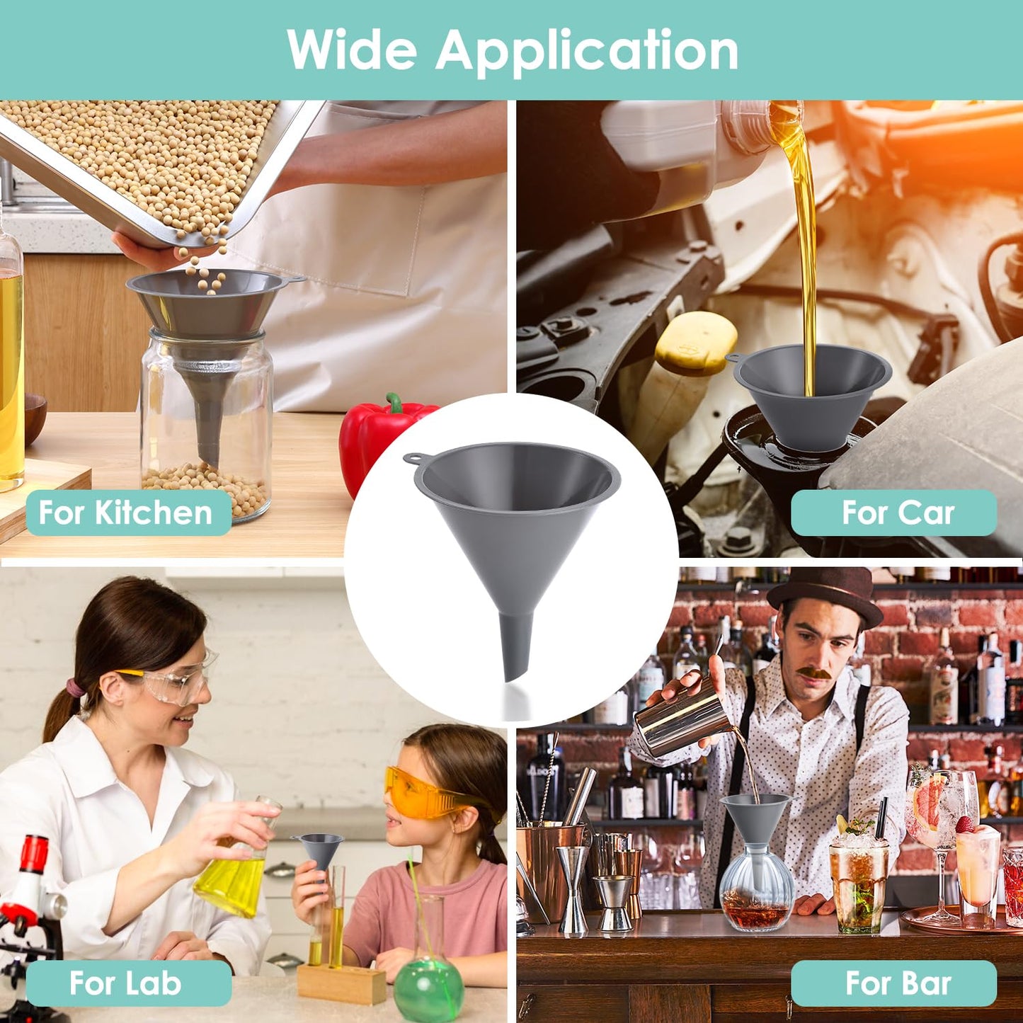 Plastic Kitchen Funnel Set of 3, Durable Round Food Grade Cooking Funnels for Kitchen Use Filling Bottles, Multifunctional Small Medium and Large Sizes for Canning, Lab or Car Oil Use