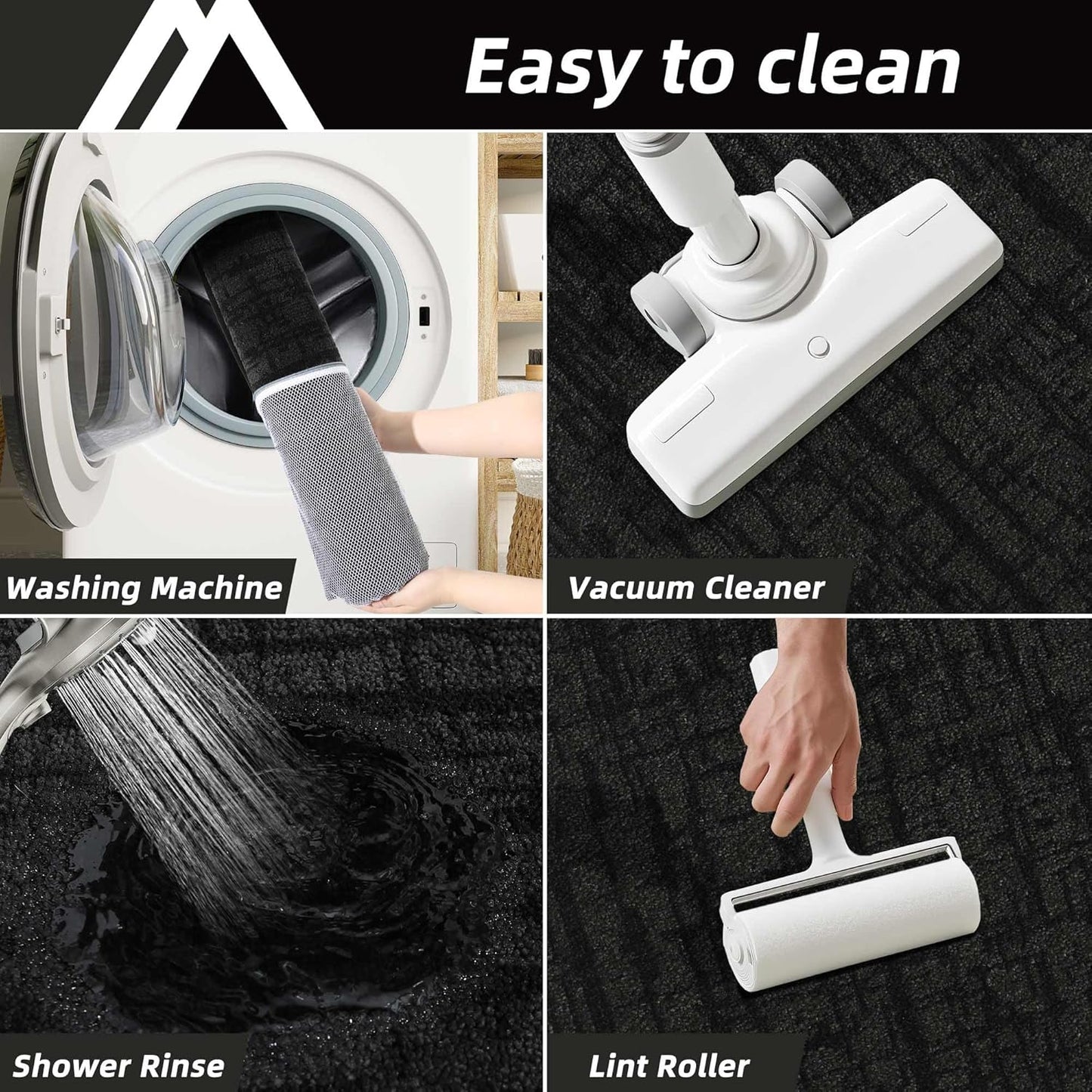 COSY HOMEER Kitchen Rugs 20"x32"+20"x48" Absorbent Soft Kitchen Mats for Floor Non Slip Kitchen Runner Rug Polyester Washable Kitchen Floor Mats for Sink Mat,Hallway,Laundry,Black