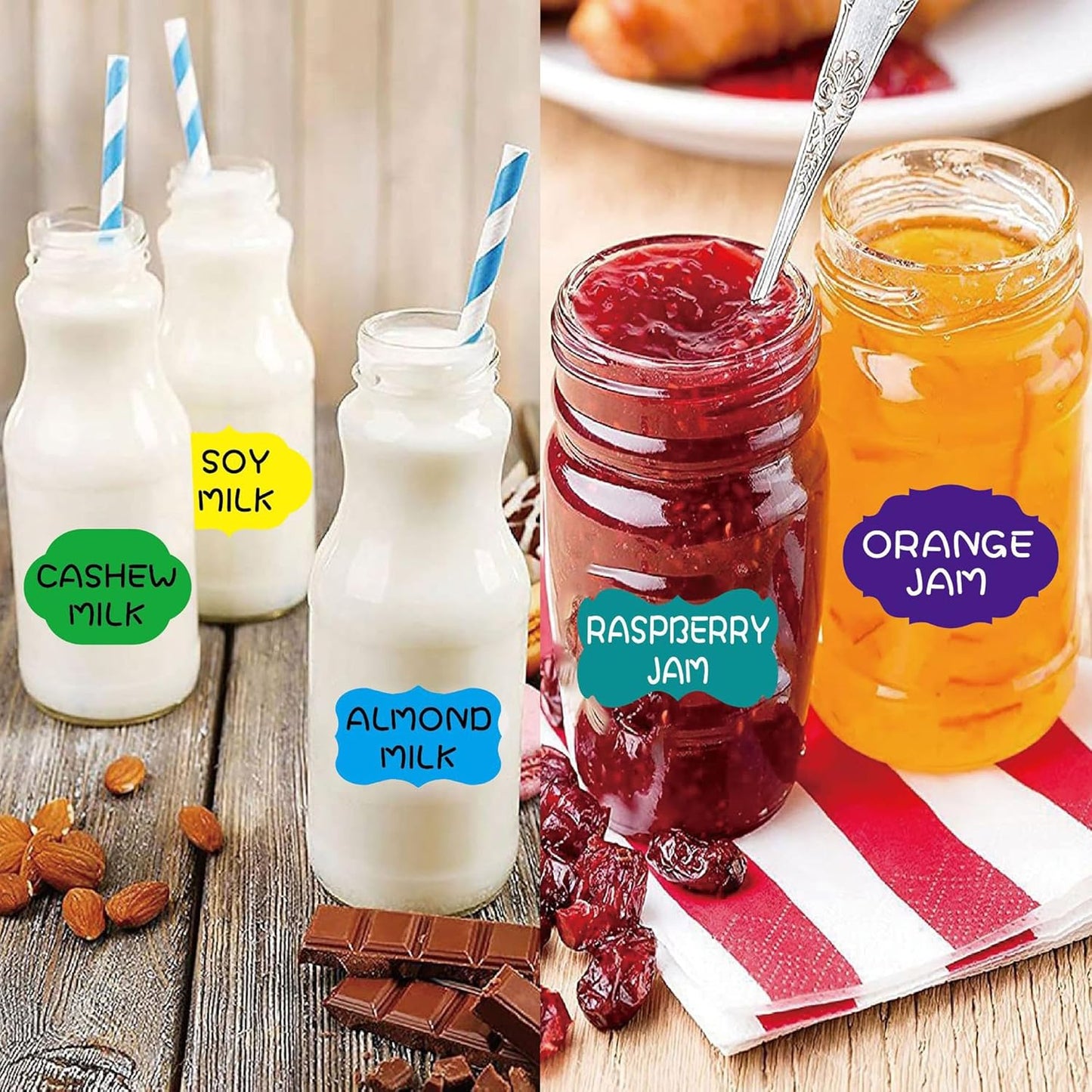 SALEMAR 200PCS Fancy Shape Sticker Labels for Essential Oil, Bottle, Food and Jars, Adhesive Gift Tag Stickers for Christmas (Cream)