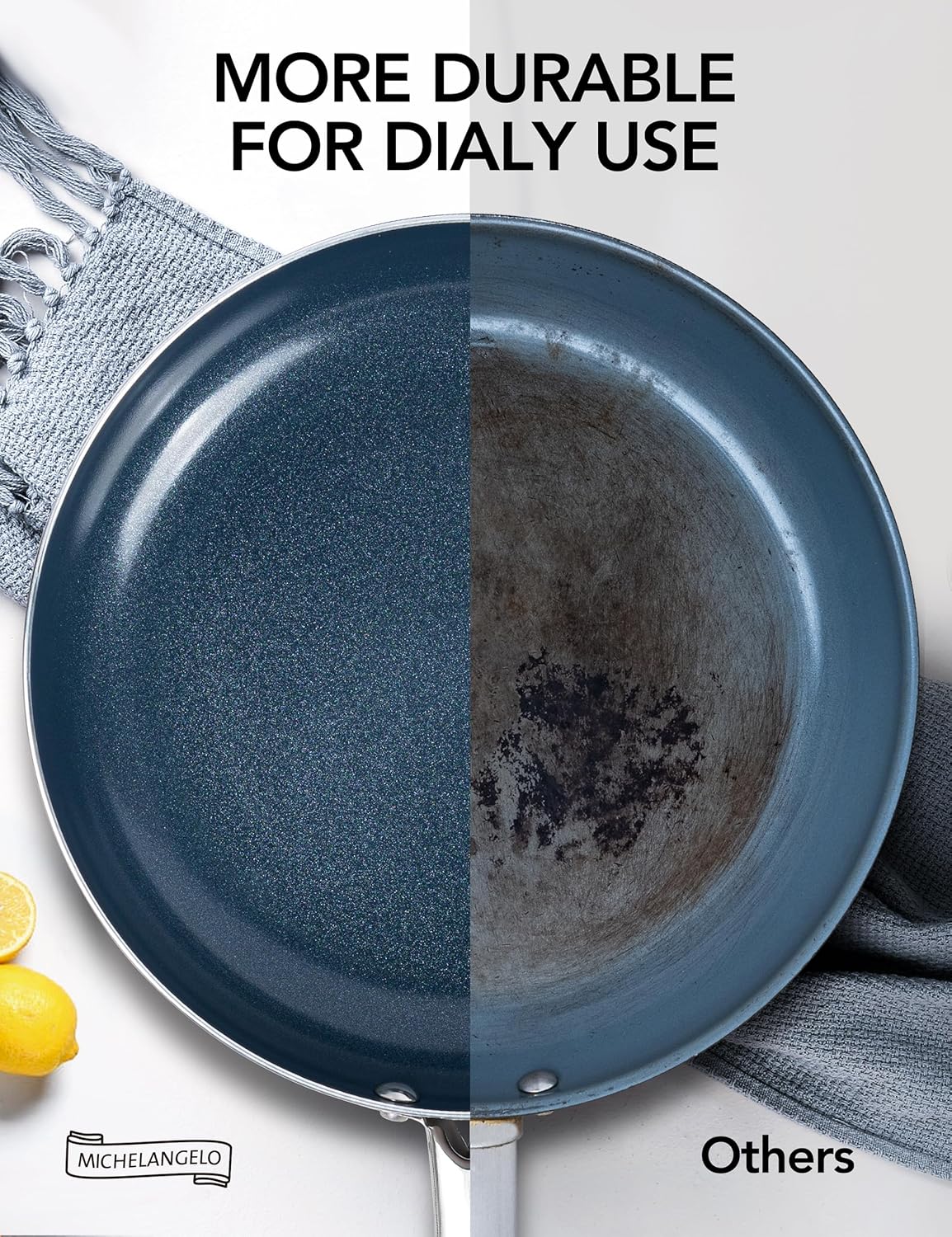 MICHELANGELO Small Frying Pan - 8 Inch Nonstick Frying Pan with Lid, Non-Toxic Omelette Pan with Stainless Handle, Nonstick Skillet, Blue-Ceramic