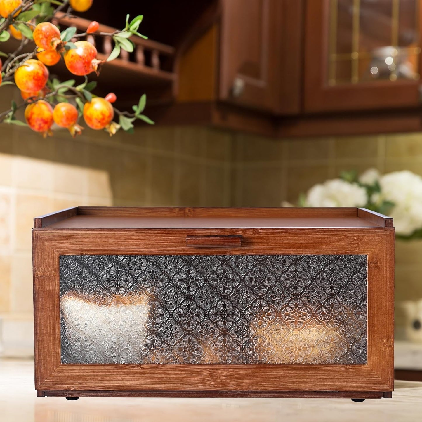 Vintage Bread Box for Kitchen Countertop - Retro Brown Bread Storage Box Breadbox