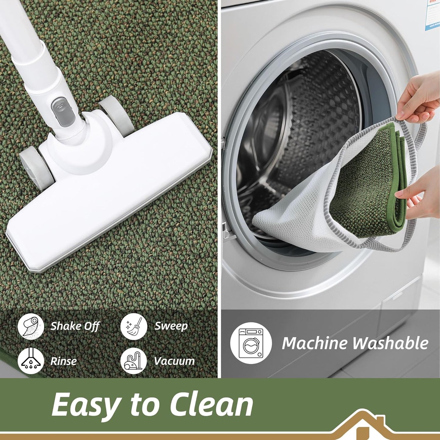 BEQHAUSE Kitchen Runner Rugs 24"x60", Non-Slip Kitchen Mats for Floor, Super Absorbent and Stain Resistant Kitchen Rug, Machine Washable Rugs for Kitchen, Hallway, Laundry & Sink, Green