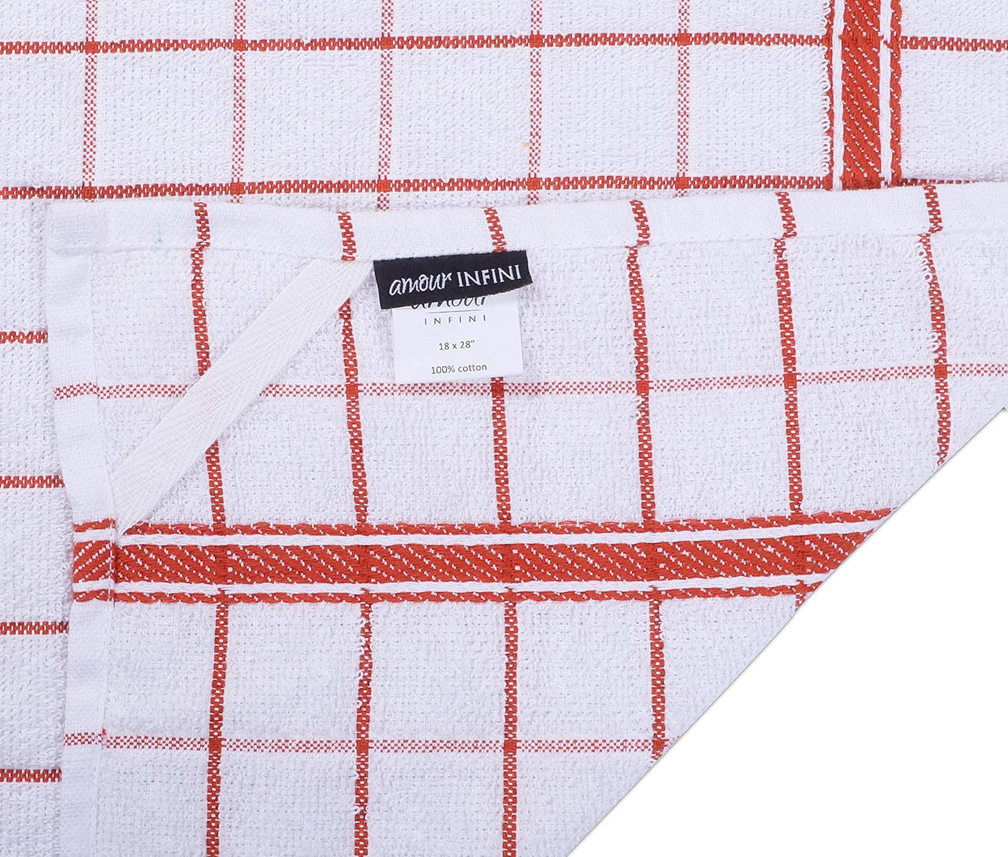 AMOUR INFINI Terry Cotton Kitchen Towels 4-Pack - Large 18 x 28 Inch, Absorbent & Soft Dish Towel with Hanging Loop, Washable Ideal for Cleaning, Drying (Rust)