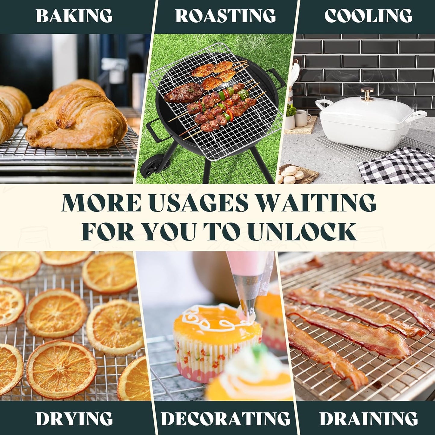 Cooling Racks for Cooking and Baking-10"x14.75" Oven Safe Premium Stainless Steel Heavy Duty Baking Rack Tight-Wire, Fits Jelly Roll Pan Rack for Roasting & Grilling & Cooking-Set of 2