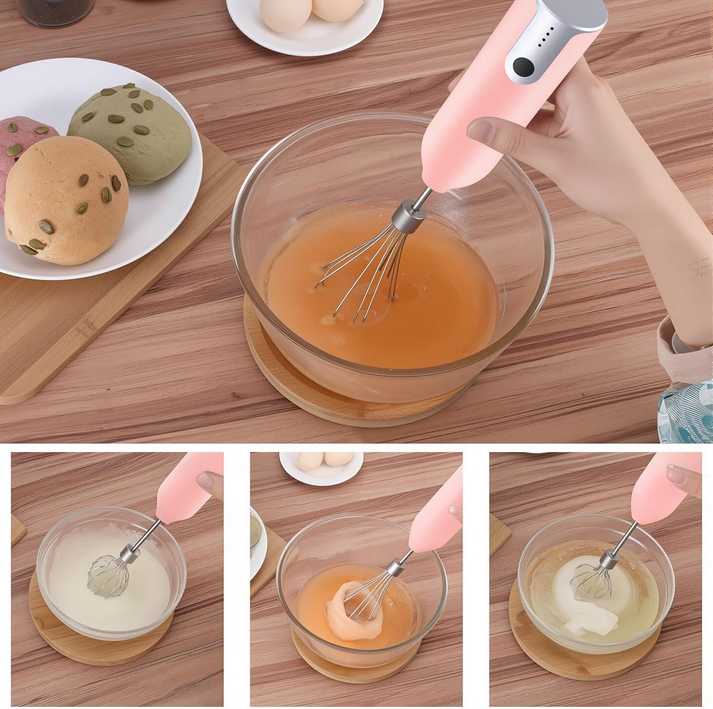 Electric Egg Beater Whisk, USB Charging Mixer, Three-Speed Adjustment, Suitable for Whisking Eggs, Cream, Sauce, Jam Supplements and More, Pink