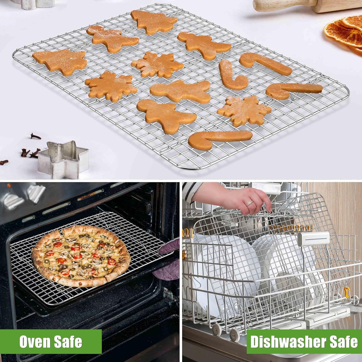Homikit 2 Pack Cooling Racks, 15.3 x 11.3 Inch Stainless Steel Large Baking Rack Set for Roasting Grilling, Bacon Bread Pizza Cookie Oven Wire Rack Fits 16x12 Sheet Pan, Rust Free & Dishwasher Safe
