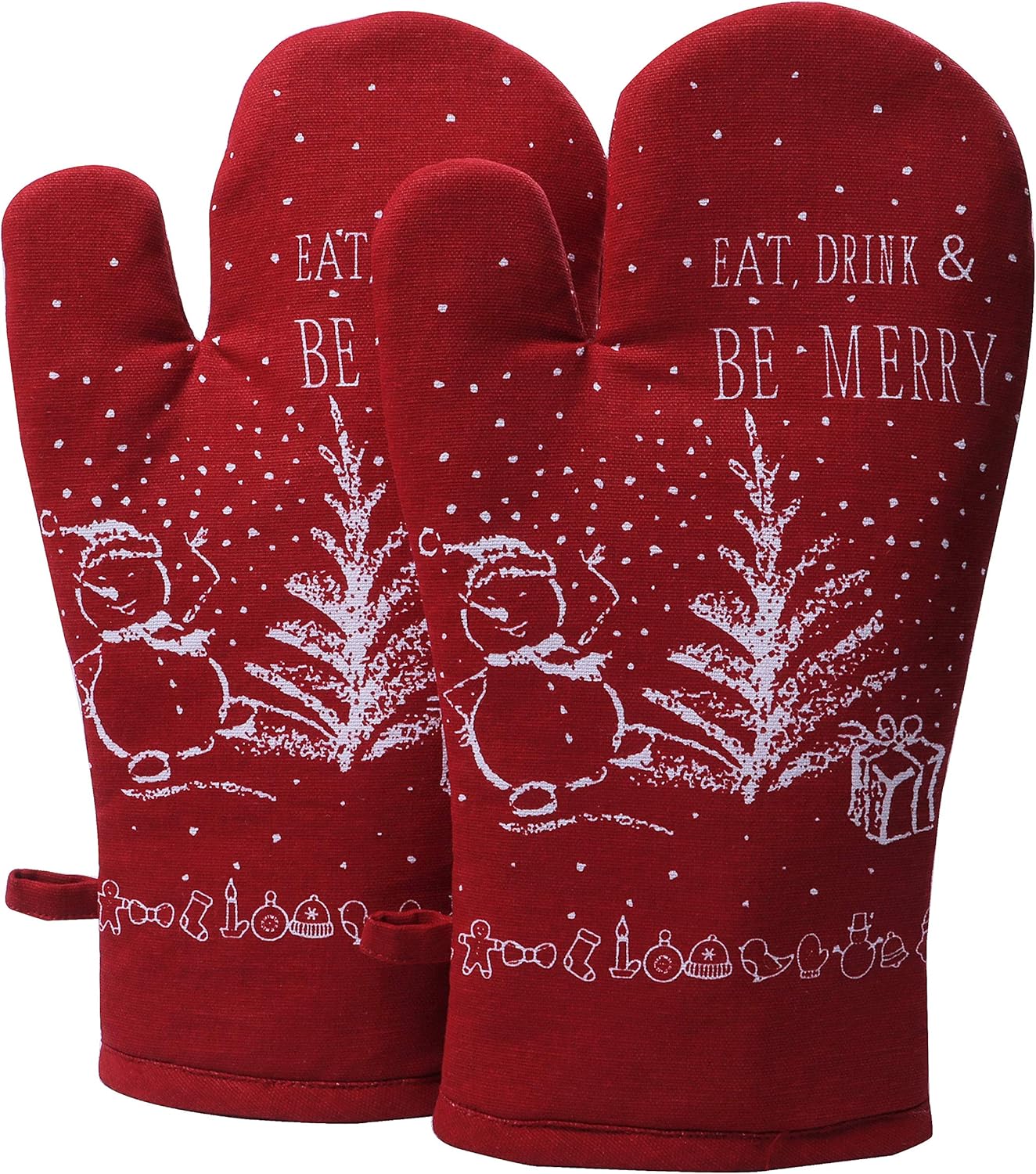 AMOUR INFINI Oven Mitts Set of 1 Quilted Liner with Hanging Loop Non Slip, Heat Resistant, Washable Reusable Oven Mitt (Christmas Party 7x13 Inches)
