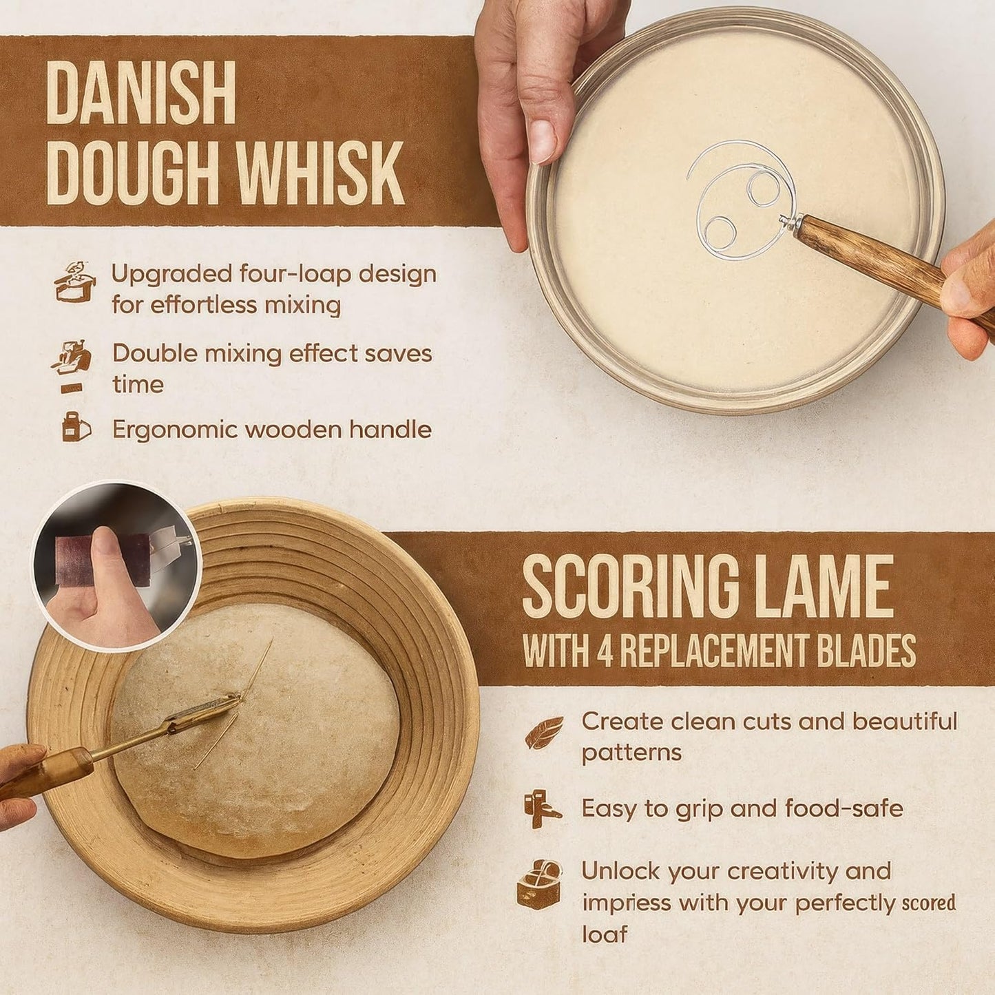 Trailblaze Banneton Bread Proofing Basket Set – Complete Sourdough Bread Baking Supplies – Sourdough Starter Kit – Sourdough Proofing Basket Gift for Bakers - Bread Baskets (9" Round & 10" Oval)