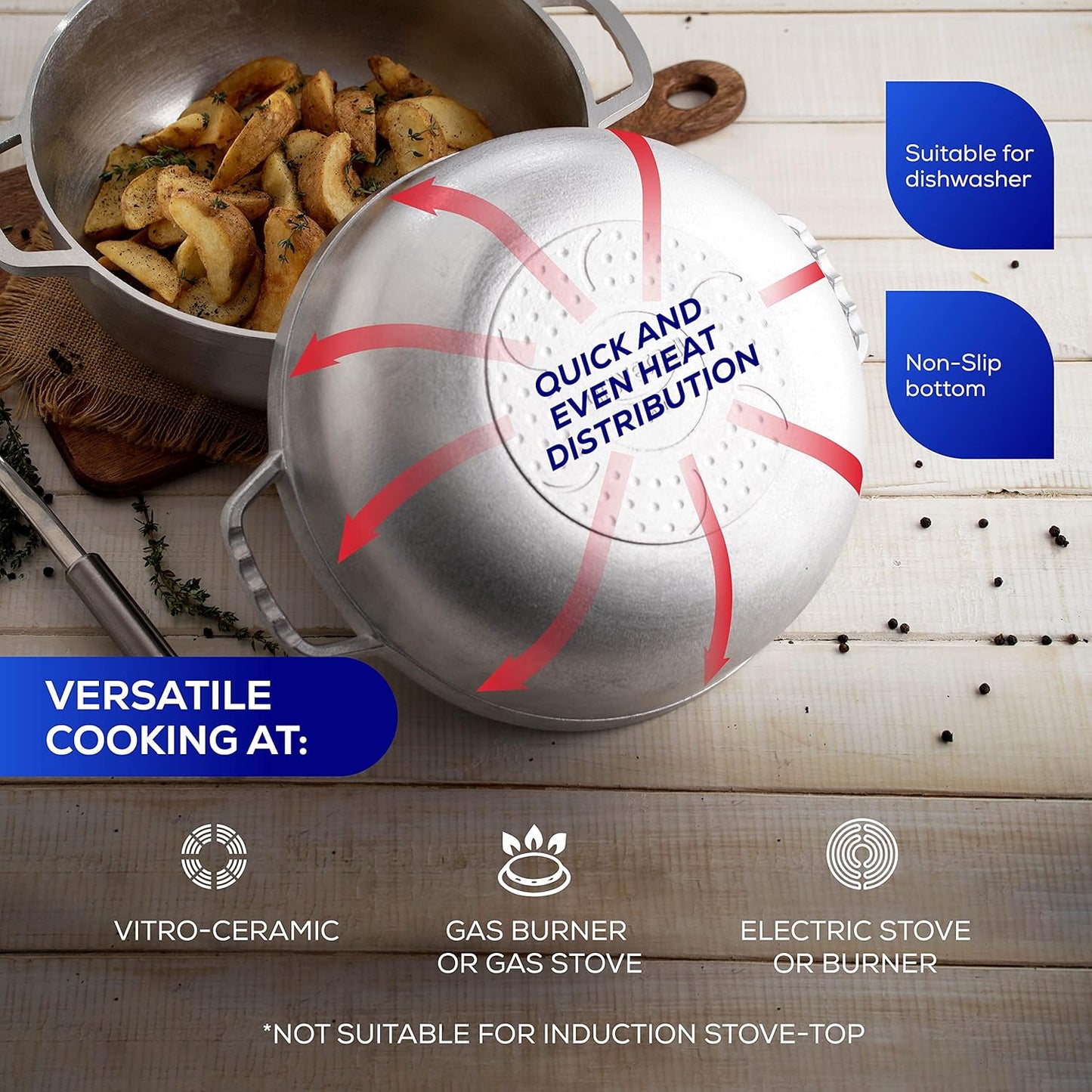 Universal (Professional Extra Large) Caldero 75 Cups - 27.7 QT / 26.6 L, Stainless Aluminum Pot, Even Heat Distribution and Fast Cooking Dutch Oven Pot with Ergonomic Handles, Ideal for Rice, and More