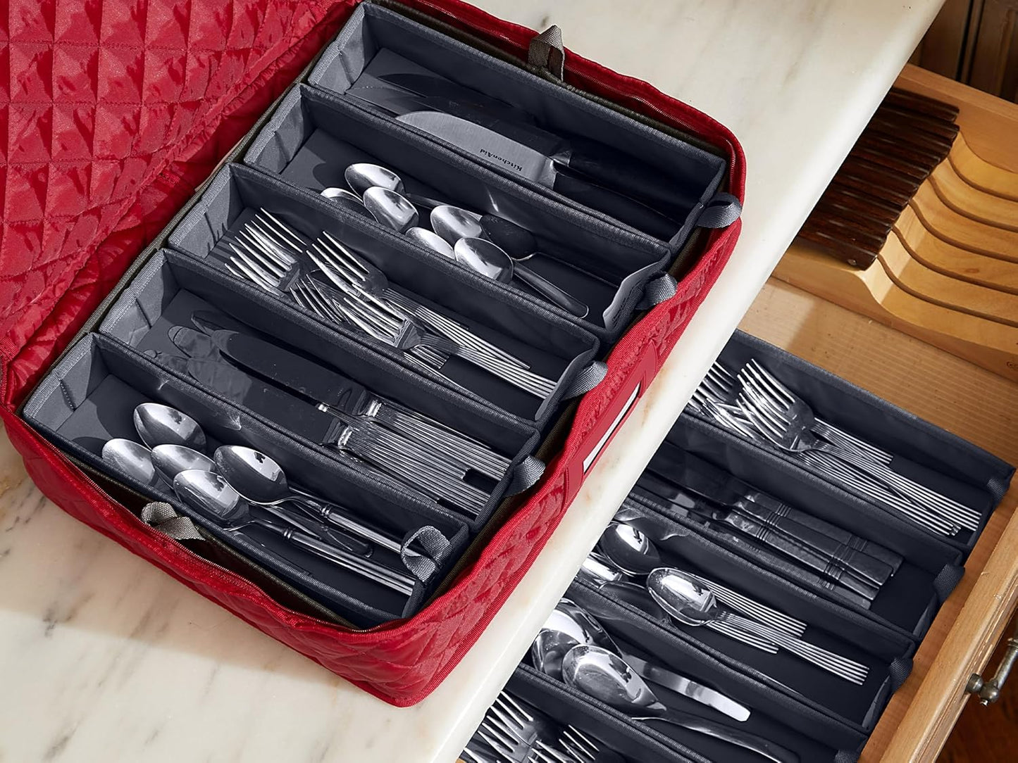 Covermates Flatware Storage - Washable and Stain Resistant, ID Window, Kitchen Storage, Red
