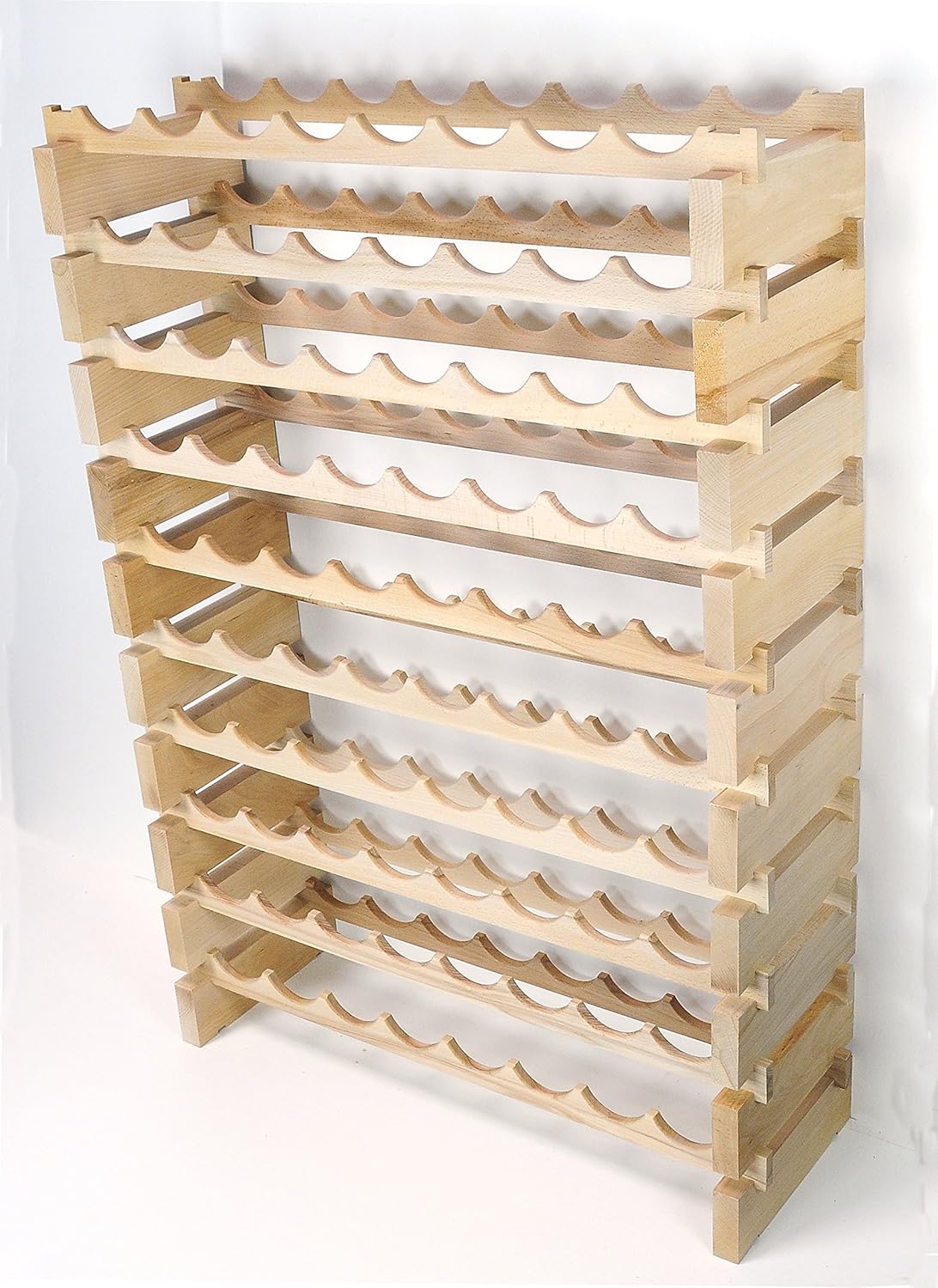 sfDisplay.com,LLC. Modular Wine Rack Beechwood 32-96 Bottle Capacity 8 Bottles Across up to 12 Rows Newest Improved Model (80 Bottles - 10 Rows)