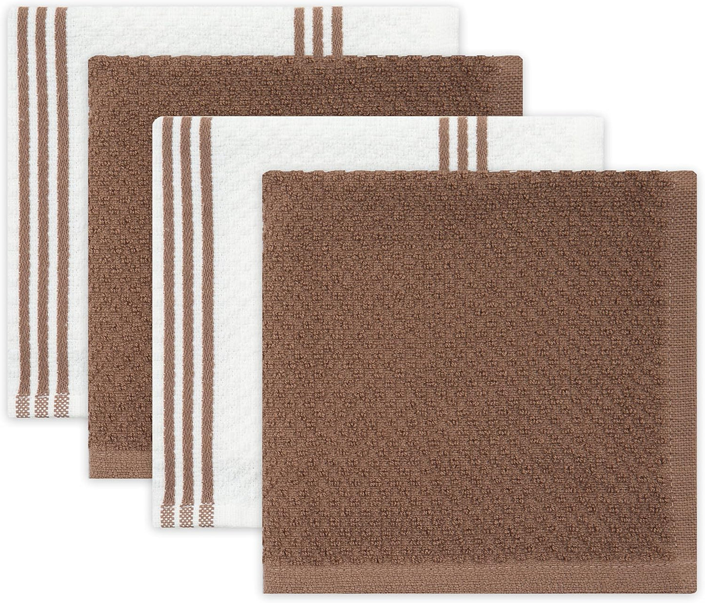 Sticky Toffee 9-Piece Kitchen Set – Brown 100% Cotton Terry Dish Towels, Dishcloths, Oven Mitts, and Pot Holders with Non-Slip Silicone Grip, Oeko-Tex Cotton