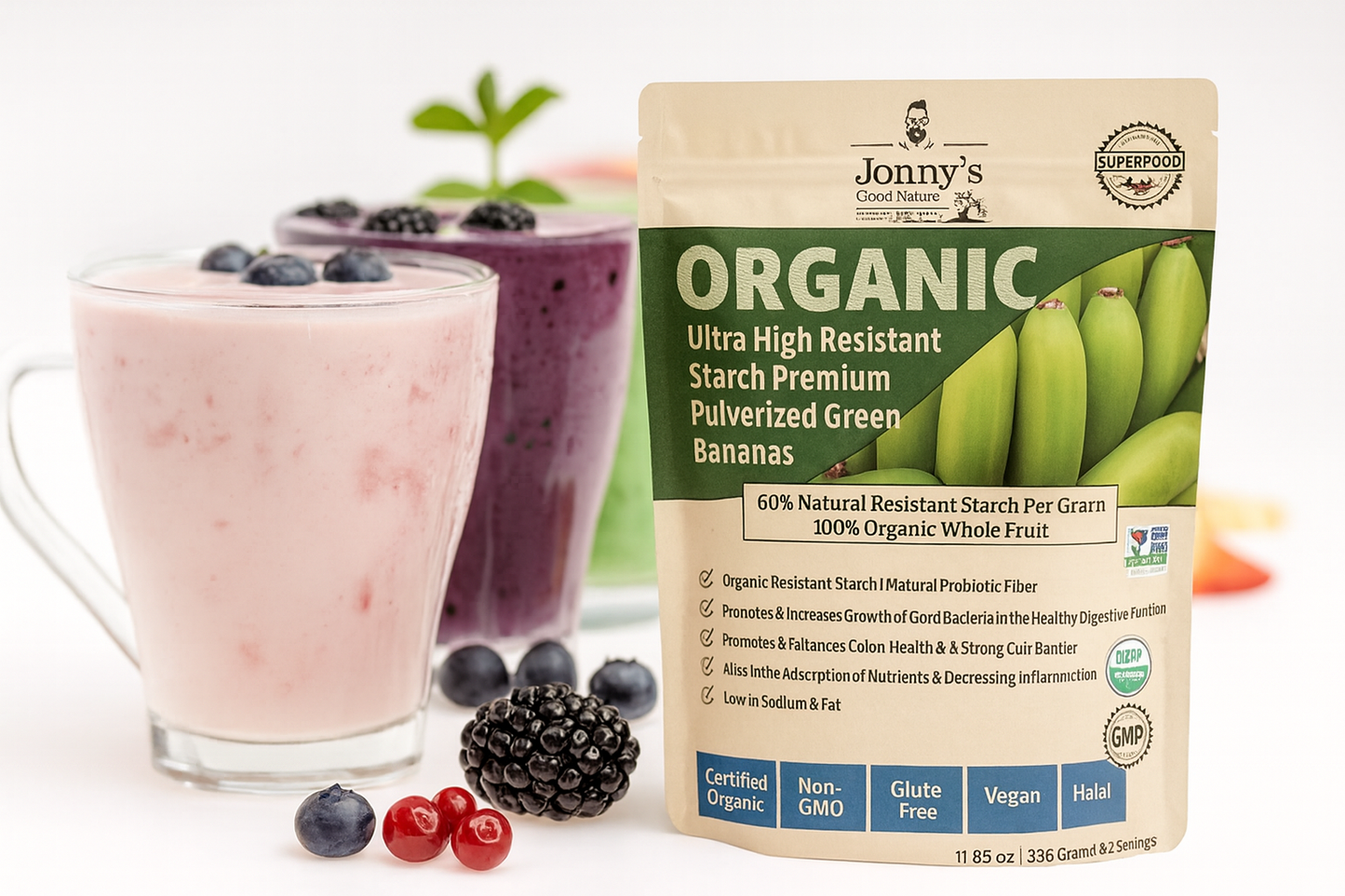 Organic Premium Green Banana Flour - High Resistant Starch & Prebiotic Fiber (42 Servings)