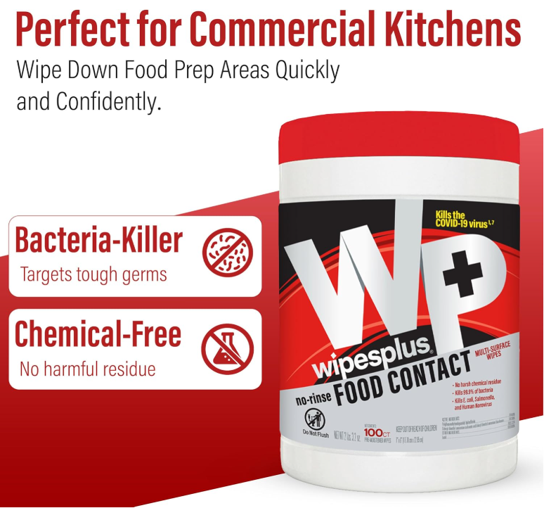 No-Rinse Kitchen & Food-Contact Safe Wipes — Unscented Multi-Surface (100 Count)