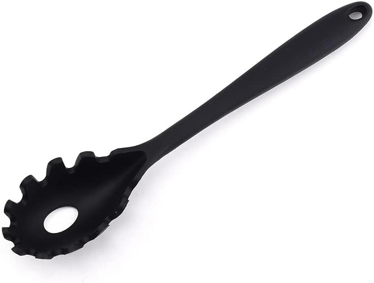 Silicone Pasta Fork (11.5"), High Heat Resistant to 480°F, Hygienic One Piece Design, Spaghetti Strainer & Server Spoon Pasta Forks (Black)