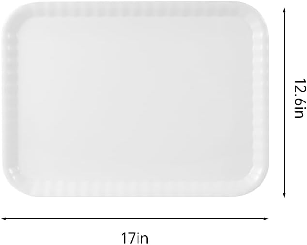 Blue Boat 17" x 12" Rectangular Serving Trays Set Set of 4 White, Melamine Serving Platter, Light Weight Easy to Clean Sturdy Stackable BPA-Free Dishwasher Safe