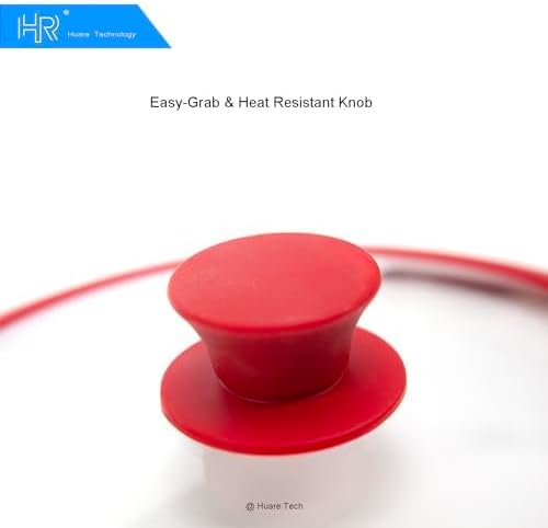 Silicon Glass Lid for Pot,Pan,Skillet Fits 10"(26CM) Cookware Silicon lid Dishwasher Safe, Replacement Lid Vented Tempered Glass with Heat Resistant Silicone Rim By HR Huare Technology, Red,1 Pack