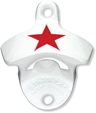 STARR "X" White with Red Star Bottle Opener | Heavy-Duty Bottle Opener Wall Mounted for Home Bar, Man Cave, and Patio | Easy Cap Removal