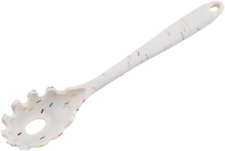 Silicone Pasta Fork (11.5"), High Heat Resistant to 480°F, Hygienic One Piece Design, Spaghetti Strainer & Server Spoon Pasta Forks (White)