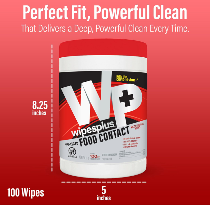 No-Rinse Kitchen & Food-Contact Safe Wipes — Unscented Multi-Surface (100 Count)