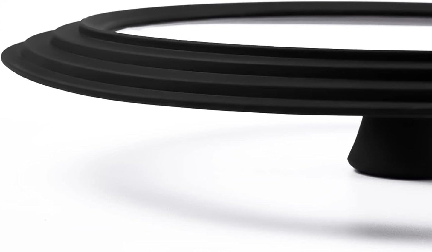 Universal Lid for Pots, Pans and Skillets Vented Tempered Glass with Heat Resistant Silicone Rim, Fits 8 inch, 8.5 inch, 9.5 inch Cookware, Replacement Lid, Black