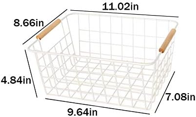 LeleCAT White Wire Baskets for Organizing with Handles，Pantry Organizers and Storage For Kitchen, Household Snack Basket for Cabinets, Closets, Bedrooms,food - Set of 4(White)