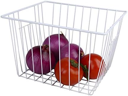 Freezer Baskets Storage Organizer, Refrigerator Metal Wire Basket bins, Household Bins with Built-in Handles for Kitchen Cabinets, Freezer, Pantry, Closets, Bathrooms, 4 Packs