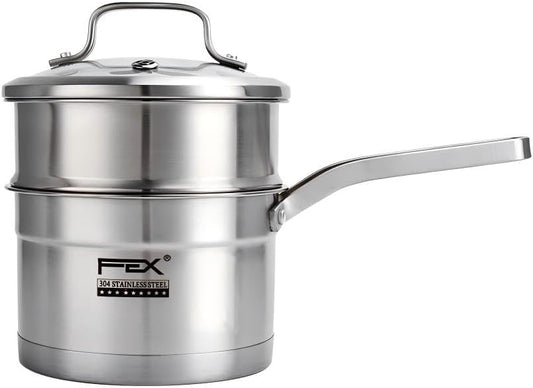 Tri-Ply Stainless Steel Sauce Pan with Steamer Basket & Straining Glass Lid— 2-in-1 Multi-Function Pot for Steaming, Boiling & Simmering — Healthy, Durable, Rust-Resistant, Professional-Grade Cookware