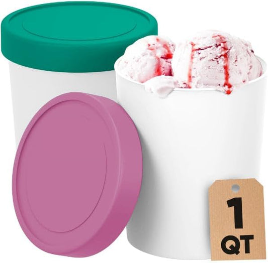 Starpack 'Freeze the Day' Ice Cream Storage Container for Freezer (2 Pcs) - 1 Quart Ice Cream Containers for Homemade Dessert - Reusable Frozen Treat Containers with Lids - Leak-Free Lids (Silicone)