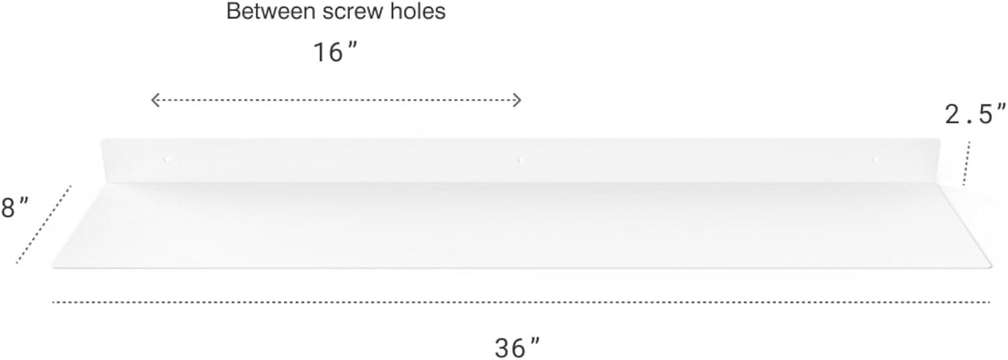 DIY CARTEL Linear Floating Shelf - Forged Raw Steel - Industrial Heavy Duty Metal Wall Mounted Modern Rustic Shelf - Made in The USA (36-inch x 8-inch White)