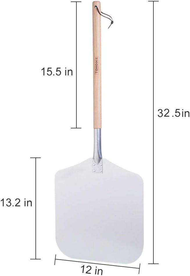 TDHDIKE Premium Aluminum Pizza Peel With Detachable Beech Handle, 12” x 32.5”, Convenient To Store, Good Helper For Baking, Homemade Pizza And Bread