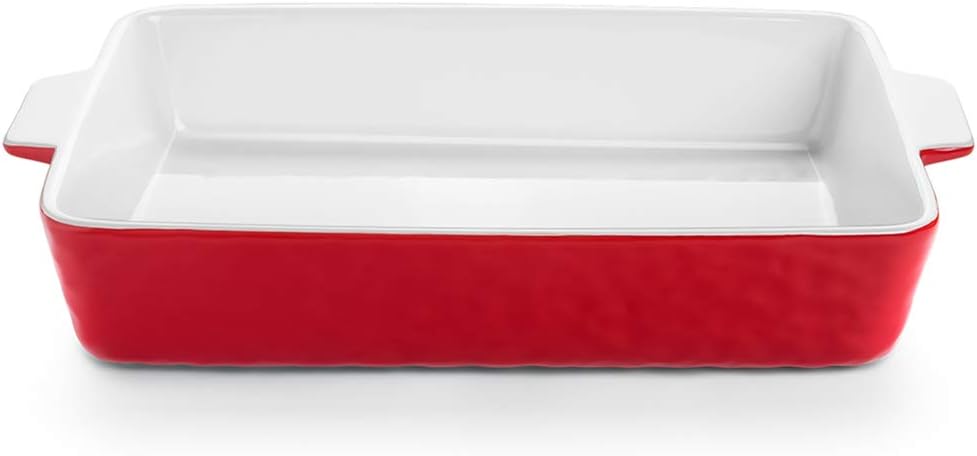 4 QT Baking Dish, Casserole Dishes for Oven, 9x13 Baking Pan with Handles, Lasagna Pan Deep, Ceramic Casserole Dish Oven Safe for Baking, Lasagna, Kitchen, Wedding Gift (Red)