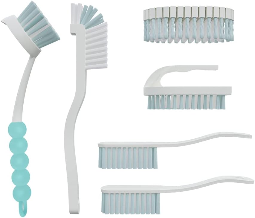6 PCS Cleaning Brush, Scrub Brush Set for Kitchen and Bathroom Household Use with Various Brushes for Cleaning Dishes, Tiles, Corners and Floors Sky Blue