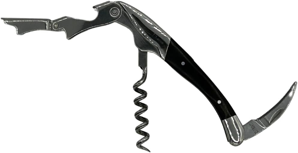 The Wine Chic Premium Professional Corkscrew Wine Opener with Elegant Wood Handle, Manual Wine Key with Foil Knife and Cap Bottle Opener for Bartenders, Waiters and Sommeliers (Black)