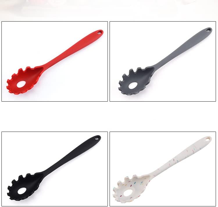 Silicone Pasta Fork (11.5"), High Heat Resistant to 480°F, Hygienic One Piece Design, Spaghetti Strainer & Server Spoon Pasta Forks (Red)