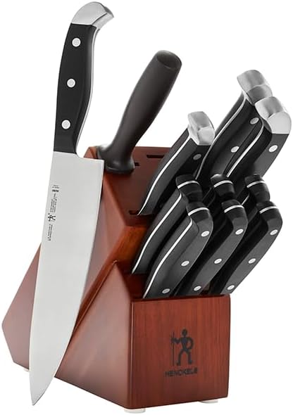 HENCKELS Premium Quality 12-Piece Knife Set with Block and Knife Sharpener, Razor-Sharp, German Engineered Knife Informed by over 100 Years of Masterful Knife Making, Dark Brown