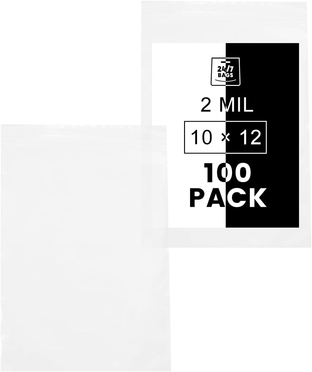 10" X 12" (100 Bags) 2 Mil Clear Reclosable Zip Plastic Poly Bags with Resealable Lock Seal Zipper
