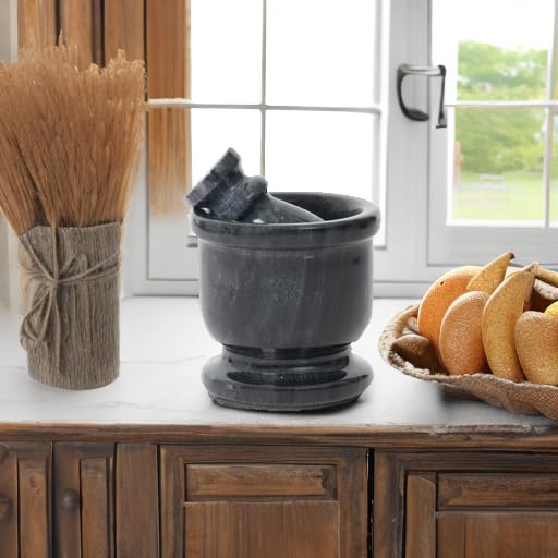 Radicaln Marble Mortar and Pestle Set Black 2.5" Inches Handmade Spice Grinder for Kitchen Herb Grinder Bowl & Garlic Crusher for Kitchen Accessories
