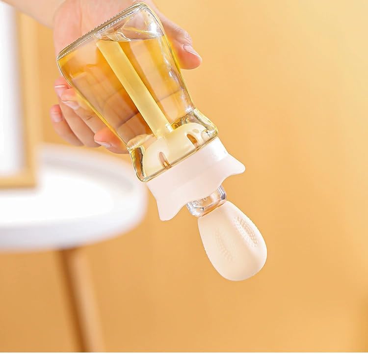 Oil Dispenser with Brush-2 Pack 7oz/200ML 2 IN 1 Glass Cooking Oil Dispenser Bottle with Silicone Basting Brush for Kitchen, Oil Storage and Container for Cooking BBQ, Sauce, Frying - Cream White