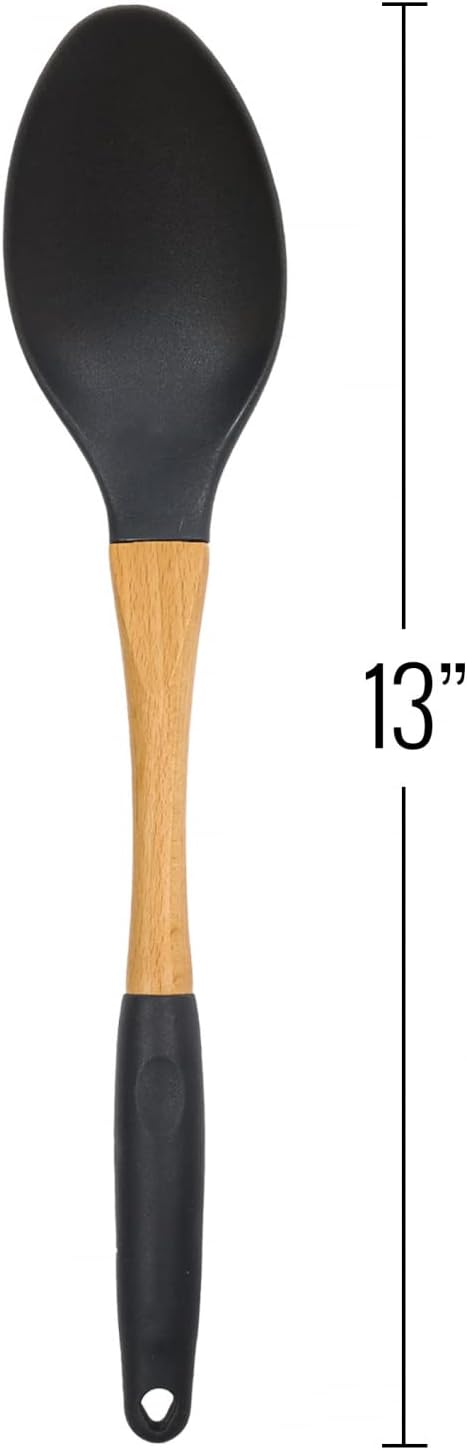 Beille Grey Nylon Spoon with Wooden Handle Kitchen Utensils High Heat Resistance, 13 Inch