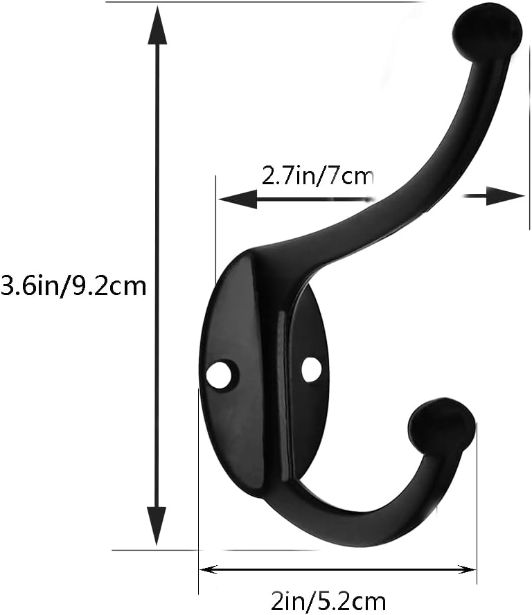 ZEYU 20Pcs Wall Hooks, Coat Hooks Hardware Heavy Duty Hooks for Hanging Coats Double No Rust Black Hook Wall Mounted with Screws for Key, Towel, Bags, Cup, Hat