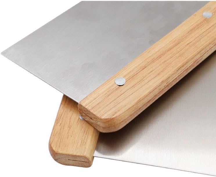 2 Piece of Stainless Steel Scraper & Chopper, Silver Stainless Steel Bench Scraper Dough Pastry Cutter with Wooden Handle, Multipurpose Cake Pizza Bread Separator Knife for Baking and Cooking