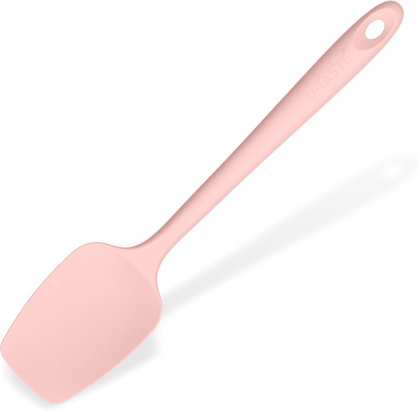 Heat Resistant Silicone Spoon Spatula: U-Taste 600ºF High Heat Flexible 11.38in Silicon Mixing Stirring Cooking Scraping Baking Bowl Scraper, Seamless for Kitchen Nonstick Cookware (‌Pink‌)
