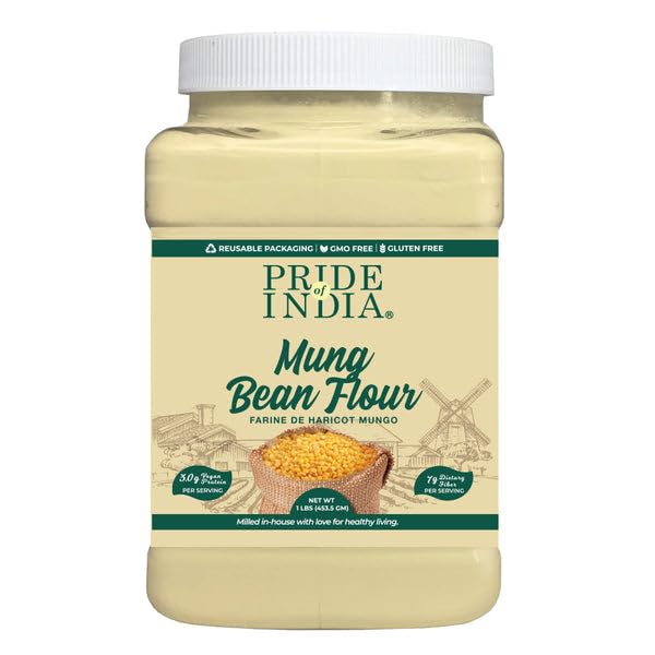 Pride of India - PACK of 6 - Mung Bean Flour 1 lbs (454 gm) Nutty Slightly Sweet Earthy Taste Freshly Milled in Small Batches | Used for Cooking Baking Binding Agent Fritters Noodles Pancakes Bread