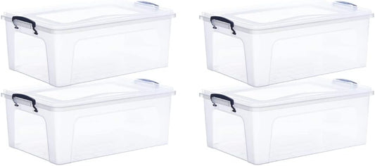Superio Storage Bins with Lids, Clear Plastic Containers for Organizing, Stackable Totes, BPA Free, Odor Free, Organizer Boxes for Home, and Dorm (4 Pack, 22.7 Qt)