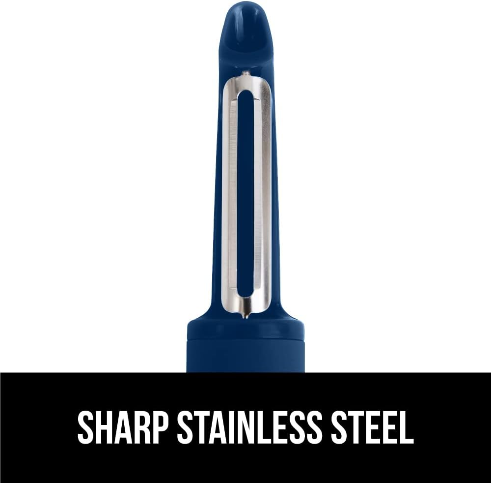 GORILLA GRIP Patented BPA-Free Sharp Stainless Steel Swivel Vegetable Peeler, Comfortable Handle Potato Peelers, Smooth Peeling, Peel Carrots Apple, Includes Blade Cover, Kitchen Tool, Blue