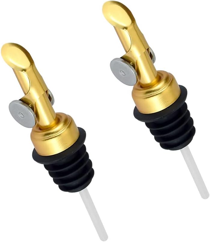 MEETSWEET Olive Oil Dispenser, Stainless Steel Automatic Opening and Closing Spout, Leak-Proof, for Olive Oil, Vinegar, Wine and Other Liquids (Golden) 2pcs