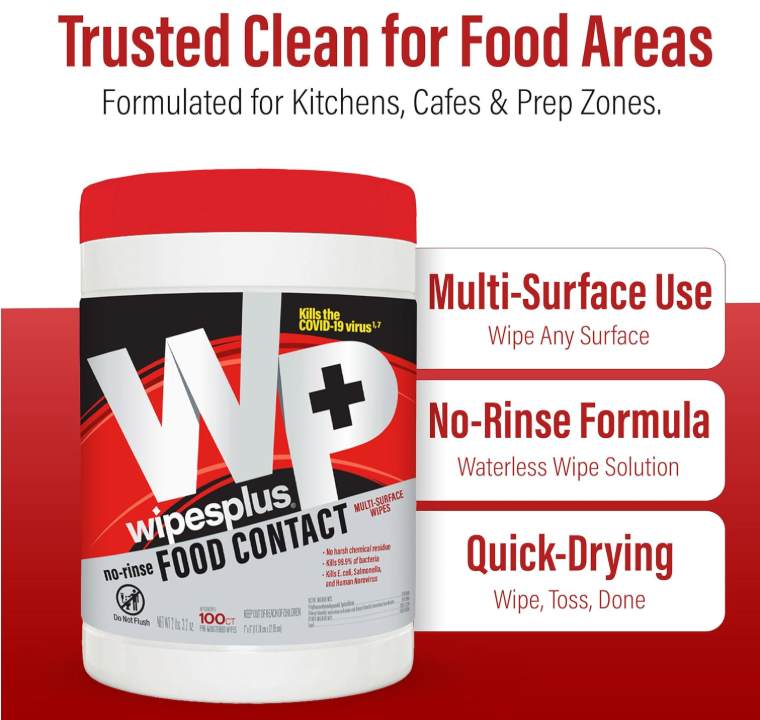No-Rinse Kitchen & Food-Contact Safe Wipes — Unscented Multi-Surface (100 Count)